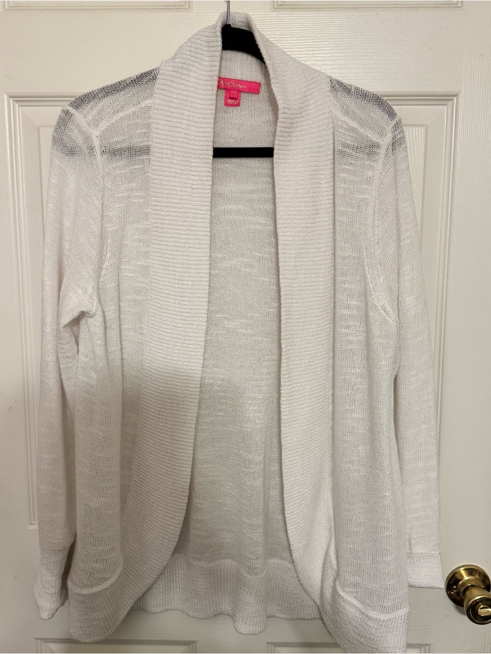 Lilly Pulitzer White Open-Front Shawl Collar Sweater Cardigan - White, size XL